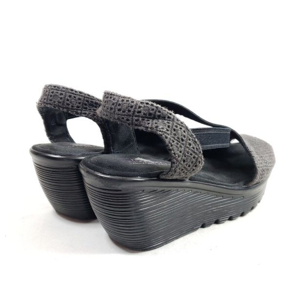 Skechers Womens Size 6.5 Black Wedge Open Toe Sandals With Memory Foam Comfort - Picture 5 of 9